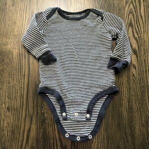6 Month Carter’s Thick Cotton Navy Blue and White Striped Long Sleeved Onesie